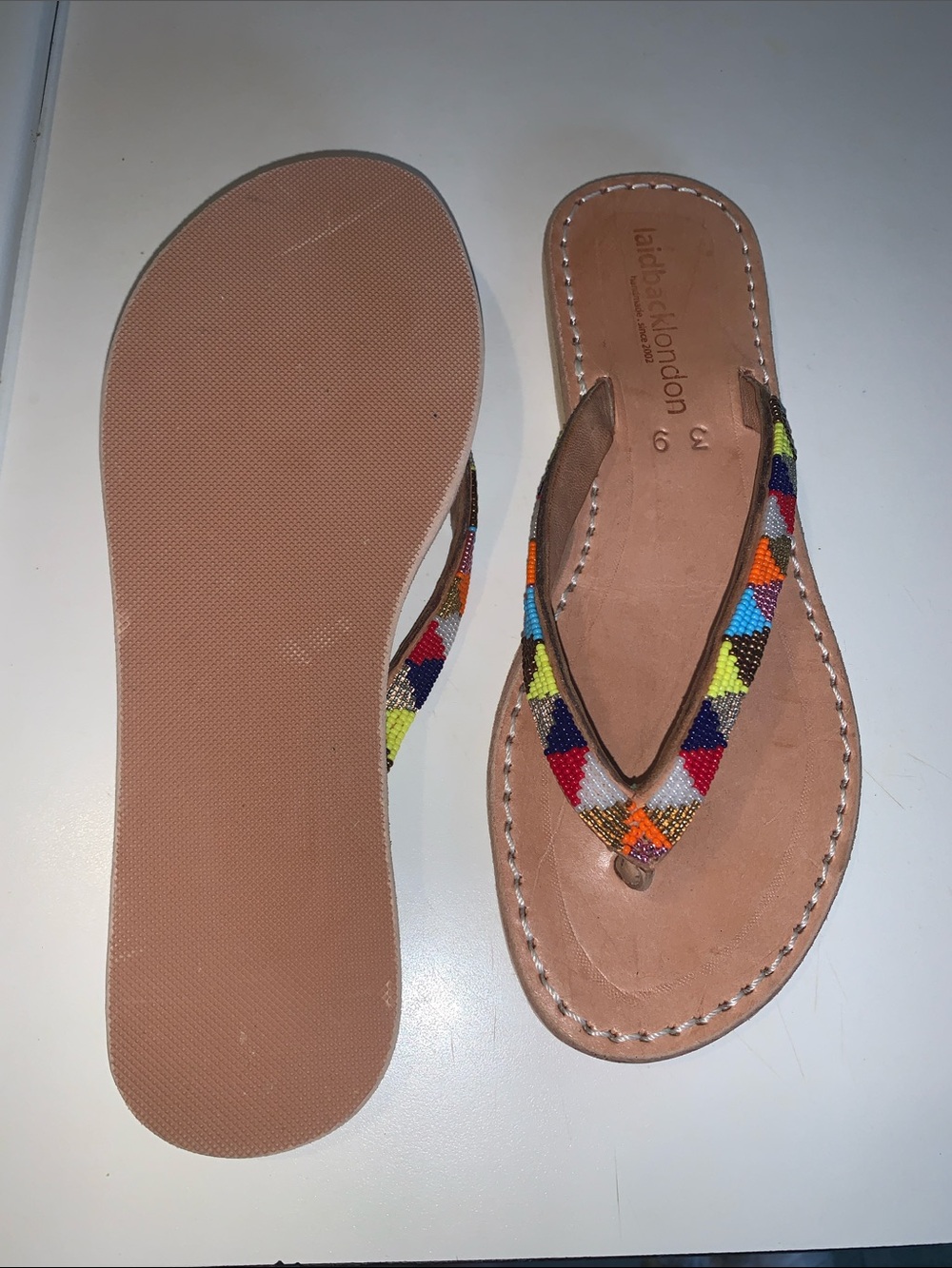 Laidback London Beaded Multicolor Leather Flip Flops - Women - Picture 4 of 9